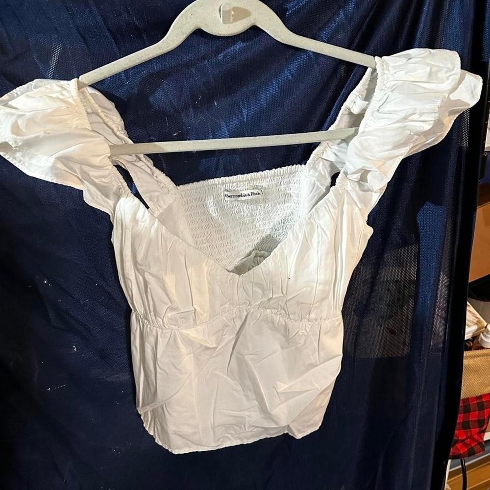 Abercrombie & Fitch White Smocked Puff Sleeve Peplum Top Sweetheart Neck S